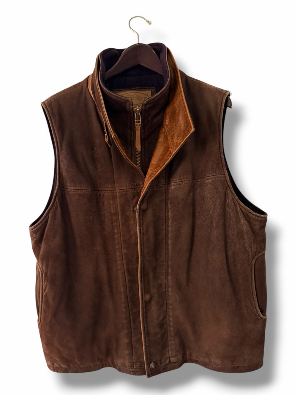 Overland Men's Brown Traveler Leather Vest Wool-Cashmere Blend Lining Size XL